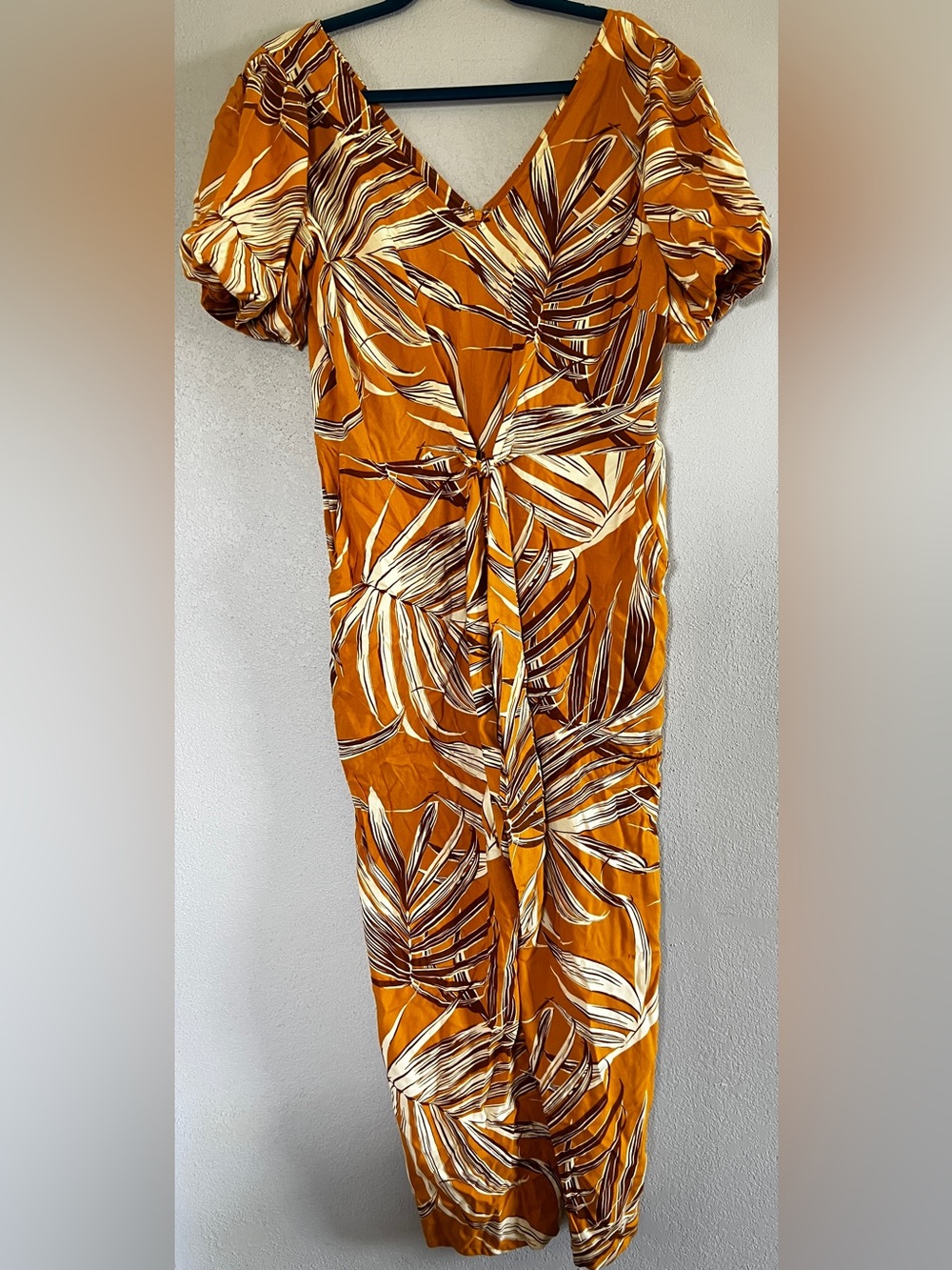 MSK Mustard Orange Tropical-Print Wide Leg Jumpsuit Size L